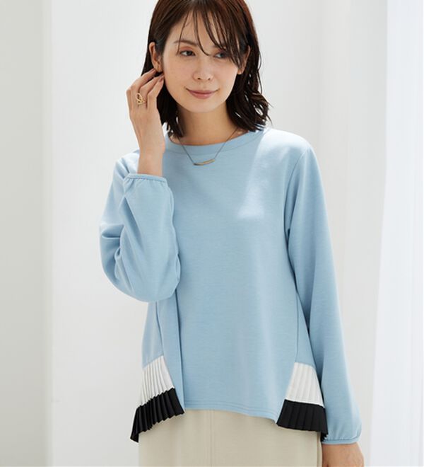 BELLUNA（ベルーナ）の「裾配色プリーツデザインプルオーバー（カットソー）」｜ブルー