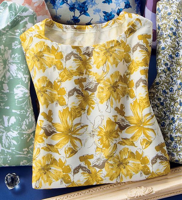 ルフラン（ルフラン）の「汗染み防止綿混プリントプルオーバー（カットソー）」｜イエロー