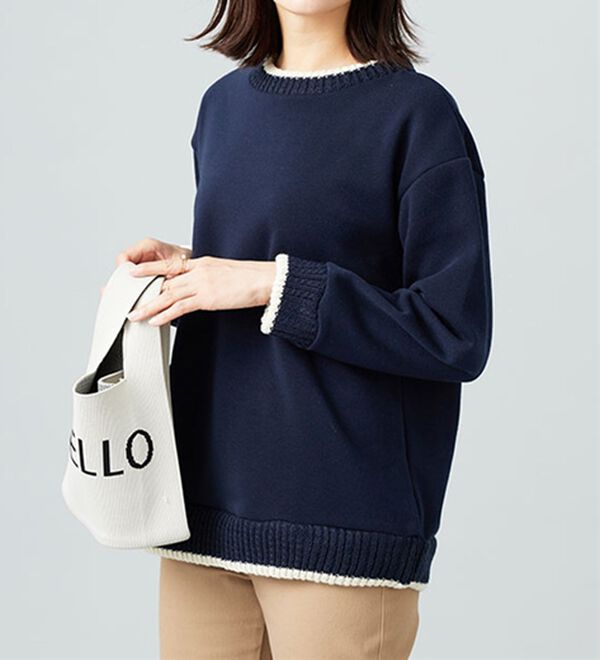 BELLUNA（ベルーナ）の「裏起毛素材ニット切替プルオーバー（カットソー）」｜詳細画像