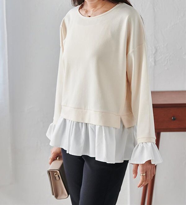 RANAN（ラナン）の「＜ＨＳ＞重ね着風配色フリルプルオーバー（カットソー）」｜詳細画像
