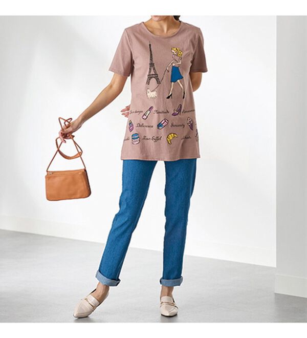 BELLUNA（ベルーナ）の「綿１００％ロング丈プリントＴシャツ（Tシャツ）」｜詳細画像