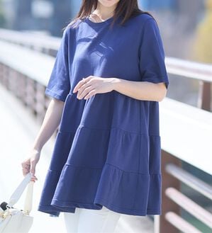 A HAPPY MARILYN（アハッピーマリリン）の「【Ｍ～８Ｌ】ヒップが隠れるティアードチュニック【ハッピーさらりん】（チュニック）」｜ディープネイビー