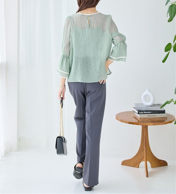 alotta（アロッタ）の「配色楊柳シアーブラウス（ブラウス）」｜詳細画像