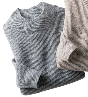 「カシミヤタッチ畦編セーター（メンズニット・セーター）」｜グレー