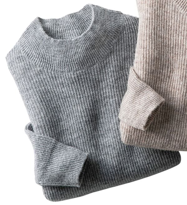 「カシミヤタッチ畦編セーター（メンズニット・セーター）」｜グレー