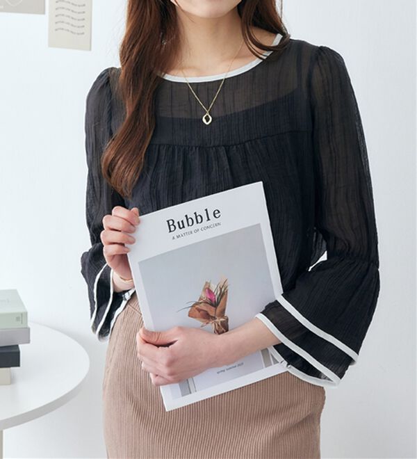 alotta（アロッタ）の「配色楊柳シアーブラウス（ブラウス）」｜詳細画像