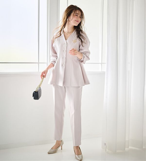 RANAN（ラナン）の「【２点セット】Ｖネックペプラムセットアップ（パンツスーツ）」｜詳細画像