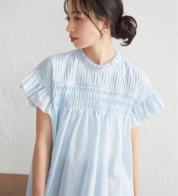 RANAN（ラナン）の「ピンタックフリルボイルブラウス（ブラウス）」｜詳細画像