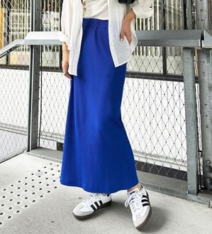 GeeRA（ジーラ）の「【着回し力◎】楽ちんすっきり見え！リブロングスカート（ロングスカート）」｜ブルー