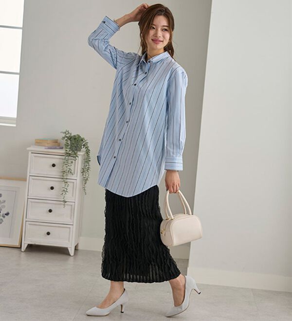 BELLUNA（ベルーナ）の「チュニックの下にはくストライプフリルスカート（ロングスカート）」｜詳細画像