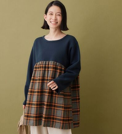 Viola e Viola（ヴィオラ エ ヴィオラ）の「裏起毛チェック柄切替チュニック（チュニック）」