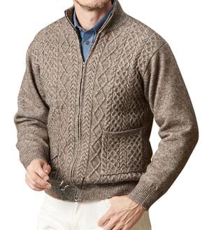 「編地の表情にこだわる裏ボアフルジップニット（メンズニット・セーター）」｜杢ベージュ