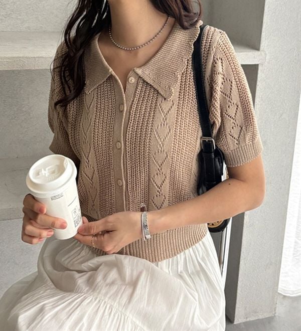 GeeRA（ジーラ）の「透かし編みポロ衿ニット（ニット・セーター）」｜詳細画像