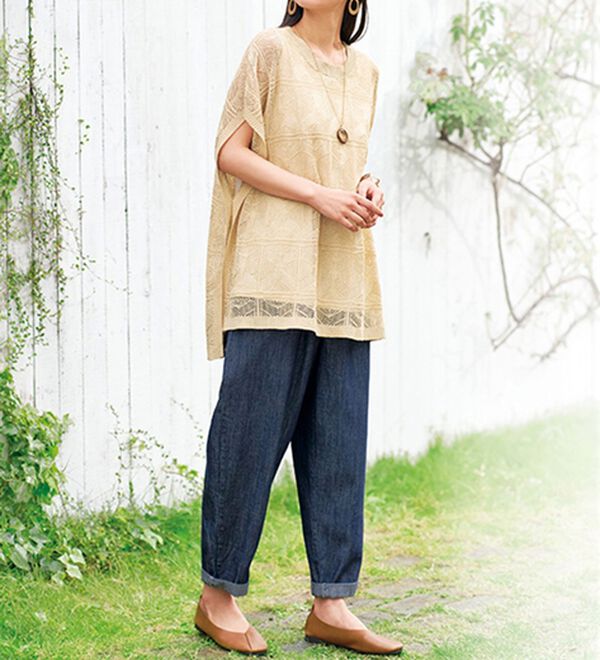 BELLUNA（ベルーナ）の「さらっと涼しげゆるテーパードデニムパンツ（フルレングスパンツ）」｜詳細画像