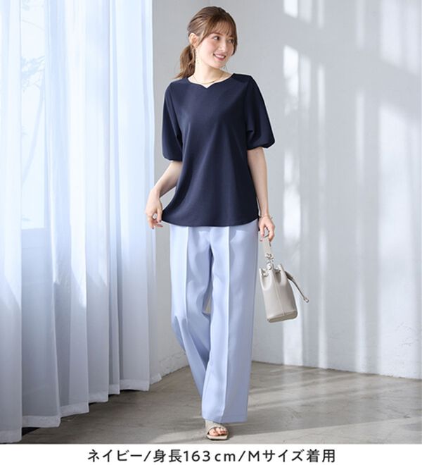 alotta（アロッタ）の「【接触冷感】パフ袖ハートネックブラウスＴシャツ（ブラウス）」｜詳細画像