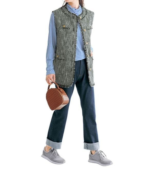 BELLUNA（ベルーナ）の「ラフに着こなすフリンジ使いツイードベスト（ベスト）」｜詳細画像