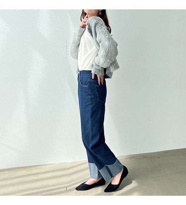 GeeRA（ジーラ）の「ワイドストレートロールアップデニムパンツ（フルレングスパンツ）」｜詳細画像