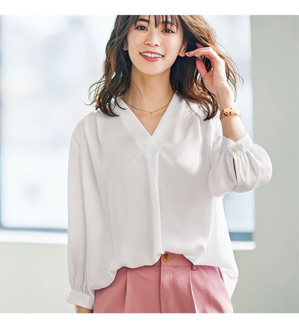 GeeRA（ジーラ）の「シルエットきれい！上品7分袖デザインブラウス（ブラウス）」｜詳細画像