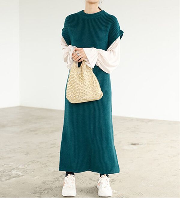 袖ブラウスドッキングニットワンピース - ベルーナ【公式】