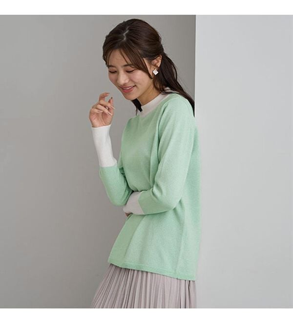 BELLUNA（ベルーナ）の「ラメ入り配色ニットプルオーバー（ニット・セーター）」｜詳細画像