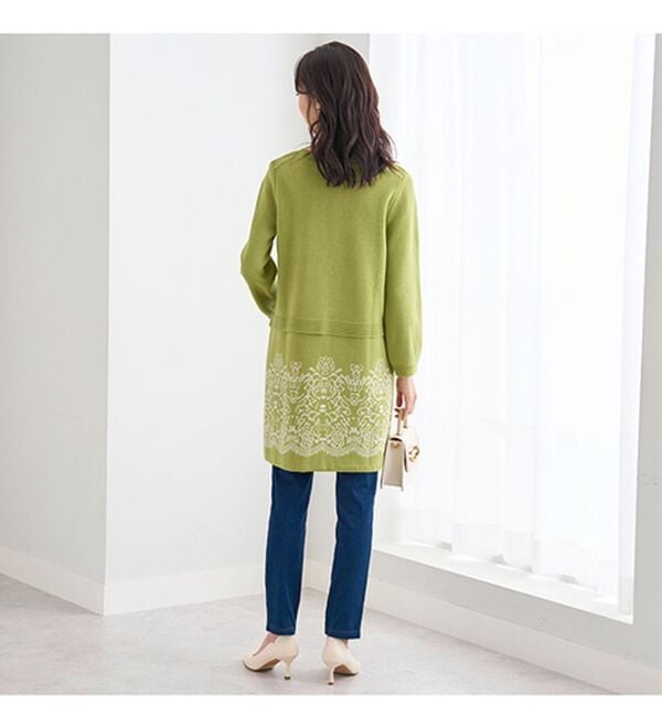 BELLUNA（ベルーナ）の「レース柄ジャカード切替ニットチュニック（チュニック）」｜詳細画像