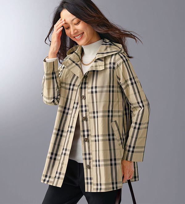 BELLUNA（ベルーナ）の「メモリー調チェック柄デザインコート（ライナー付）（ハーフコート）」｜詳細画像