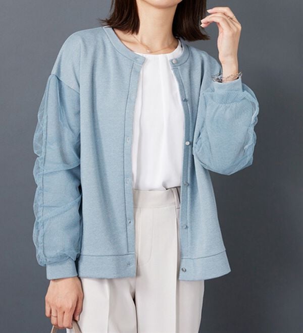 BELLUNA（ベルーナ）の「ラメ調袖チュールデザインカーディガン（その他カーディガン）」｜詳細画像