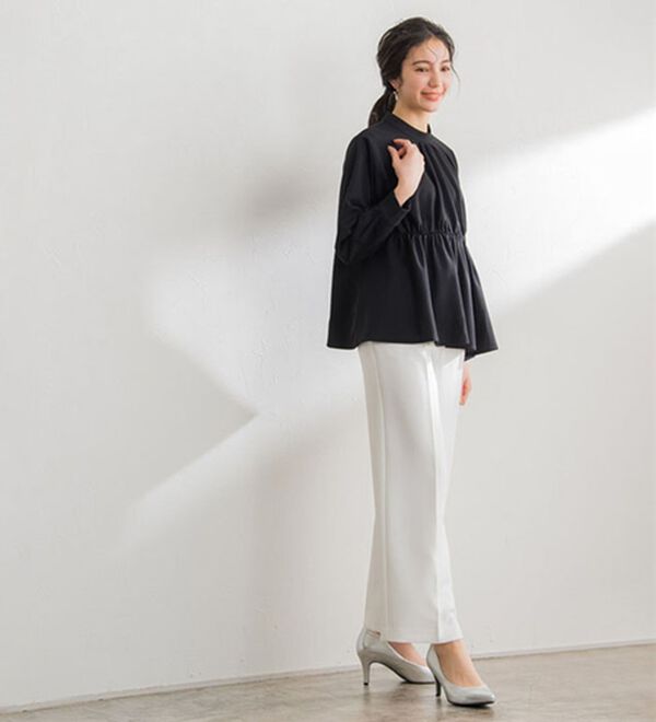 Pierrot（ピエロ）の「ハイネックギャザーTブラウス（ブラウス）」｜詳細画像