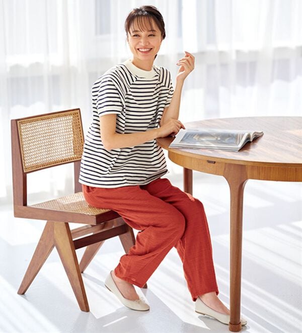 BELLUNA（ベルーナ）の「綿麻ダブルガーゼポッケギャザーパンツ（フルレングスパンツ）」｜詳細画像