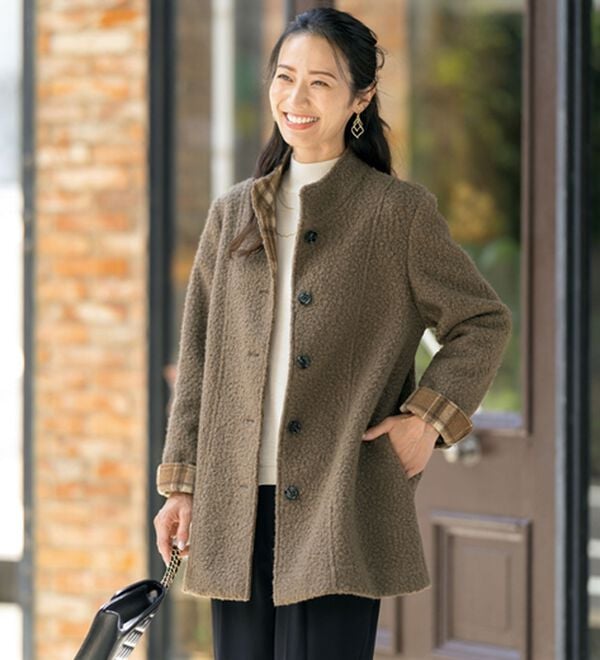 ルフラン（ルフラン）の「軽くて暖か裏チェックコート（ロングコート）」｜モカ系