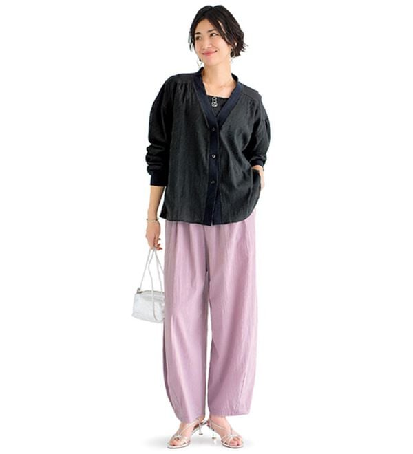 BELLUNA（ベルーナ）の「【接触冷感！】高見えサテン風カーブパンツ（ワイドパンツ・ガウチョ）」｜詳細画像