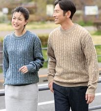 「２色で編み上げる高見えケーブル編セーター（メンズニット・セーター）」