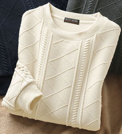 「ケーブル柄ジャカードトレーナー（メンズトレーナー）」