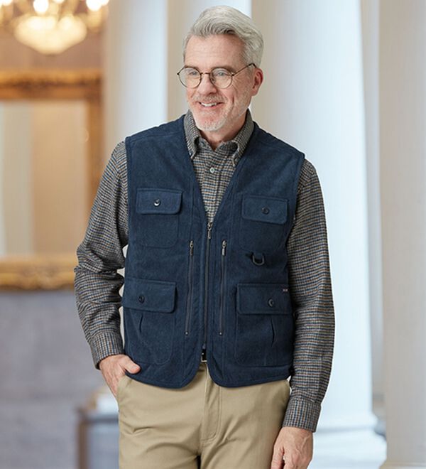 「柔らかコーデュロイ裏ボア多ポケットベスト（メンズベスト）」｜詳細画像