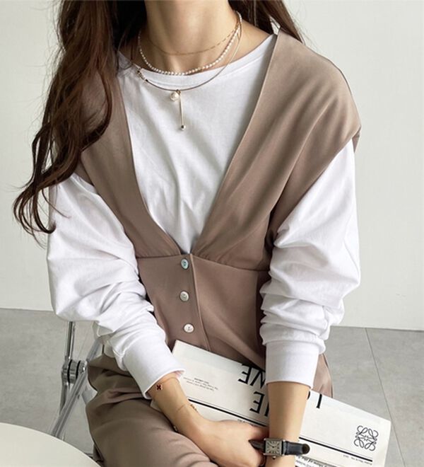 GeeRA（ジーラ）の「深Ｖネックフレンチスリーブサロペット（その他ワンピース）」｜モカ