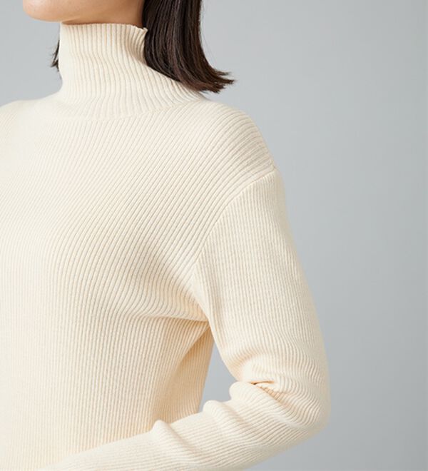 BELLUNA（ベルーナ）の「＜＆ｃｏｃｏｃｈｉ＞ハピネスコットン100％&times;吸湿発熱リブタートルニット（ニット・セーター）」｜詳細画像