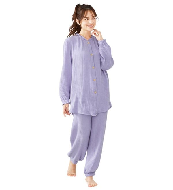 「オーガニックコットン３重ガーゼパジャマ（パジャマ・ルームウェア）」｜ラベンダー