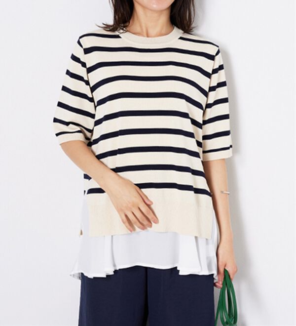 BELLUNA（ベルーナ）の「【2点セット】バックスリットボーダーニットアンサンブル（ニット・セーター）」｜詳細画像