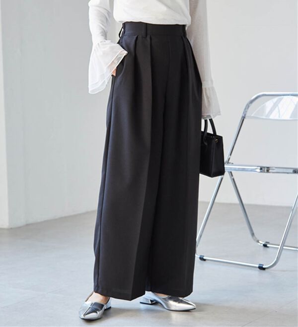 RANAN（ラナン）の「【選べる股下】きれい見え２タックワイドスラックス（ワイドパンツ・ガウチョ）」｜詳細画像