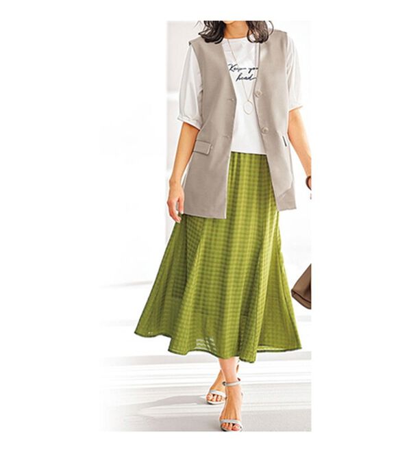 BELLUNA（ベルーナ）の「シアーチェック素材フレアースカート（ロングスカート）」｜詳細画像