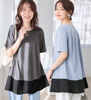 Viola e Viola（ヴィオラ エ ヴィオラ）の「【接触冷感】隠して着痩せ！配色切替Ａラインチュニック（チュニック）」｜詳細画像