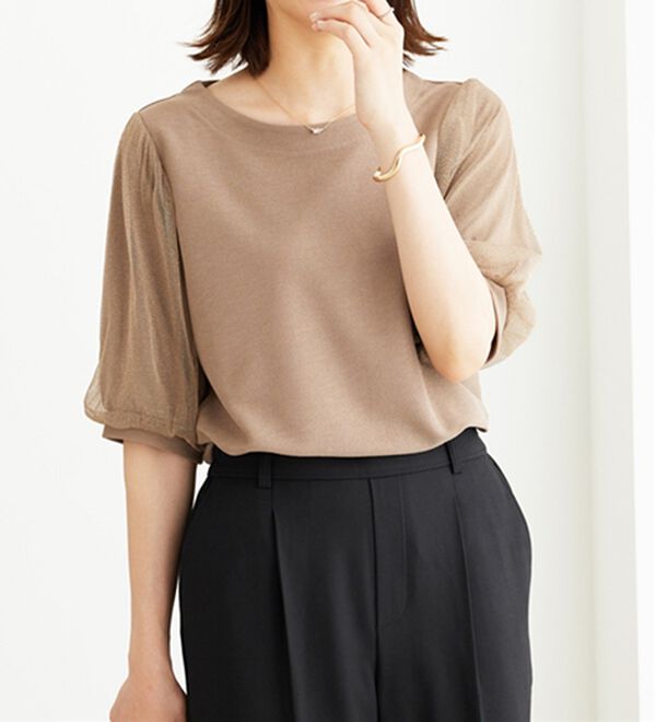 BELLUNA（ベルーナ）の「ラメチュール袖切替デザインプルオーバー（カットソー）」｜詳細画像