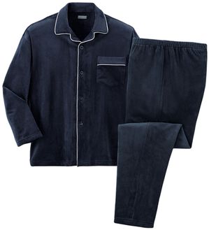 「しっとりストレッチベロアパジャマ（メンズルームウェア）」｜ネイビー