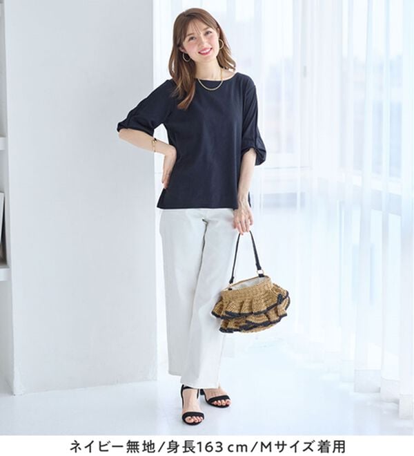 alotta（アロッタ）の「さらっと軽い綿混ストライプ袖タックプルオーバー（ブラウス）」｜詳細画像