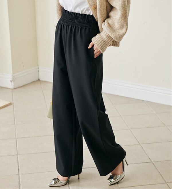 RANAN（ラナン）の「ウエストシャーリングギャザーパンツ（ワイドパンツ・ガウチョ）」｜詳細画像