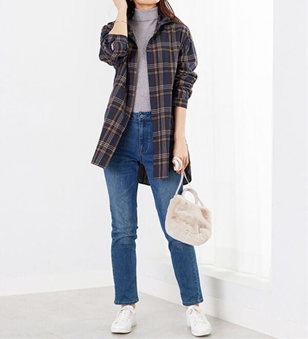 BELLUNA（ベルーナ）の「フード付チェック柄チュニックパーカー（パーカー）」｜詳細画像