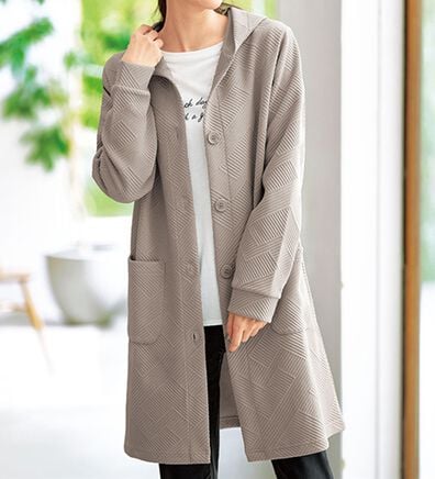 BELLUNA（ベルーナ）の「幾何柄ジャカード素材フードカーディガン（その他カーディガン）」