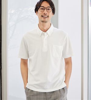 REMEN'S（リメンズ）の「【接触冷感・吸水速乾付】ボタンダウンポロシャツ（メンズシャツ）」｜ホワイト