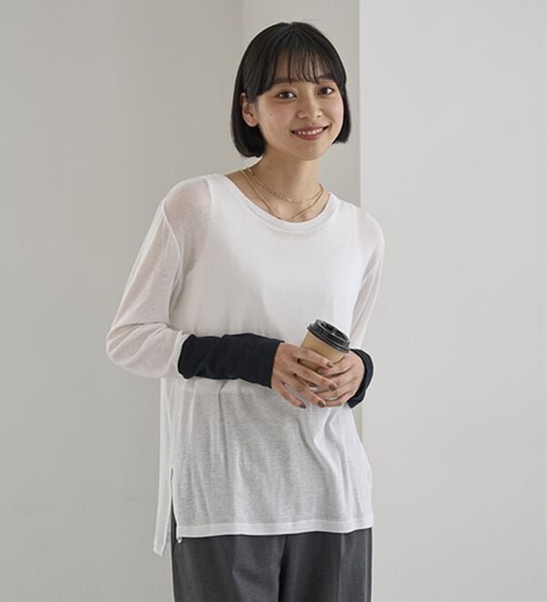 BELLUNA（ベルーナ）の「綿１００％配色シアープルオーバー（カットソー）」｜詳細画像