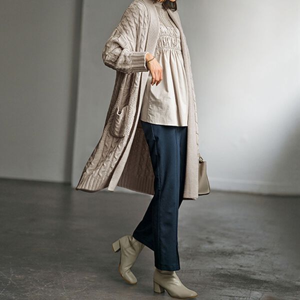 BELLUNA（ベルーナ）の「パッチワークケーブル柄ロングカーディガン（ニットカーディガン）」｜詳細画像